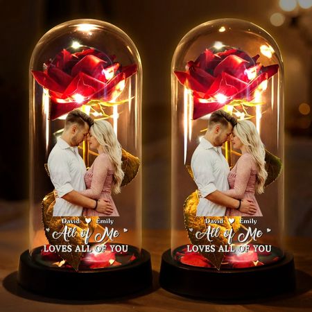 Custom Photo Light Up Eternal Rose In Glass Dome -  Personalized Anniversary Wedding Gifts For Husband And Wife, Him And Her - You Light Up My World